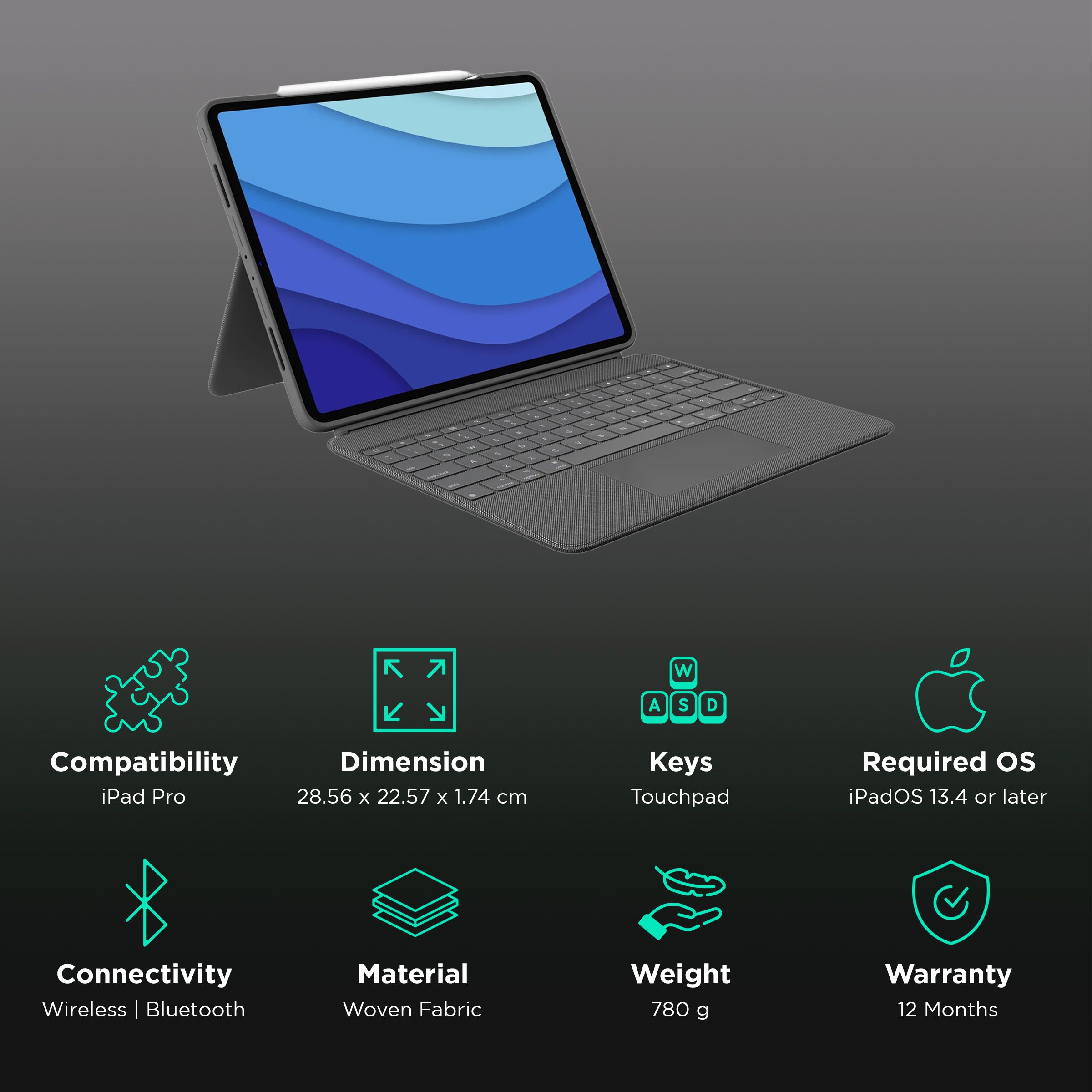 Buy logitech Combo Touch Bluetooth Detachable Keyboard for Apple